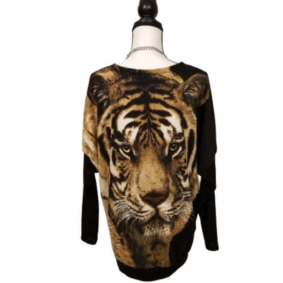 Mojoyce Tiger Head Batwing Jumper Sweater Black M - Picture 6 of 10
